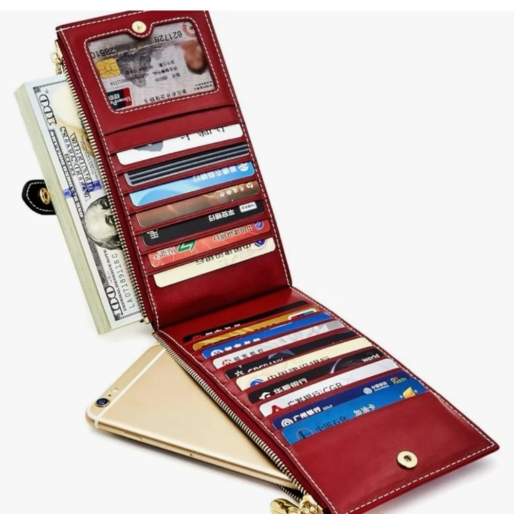 ANDOILT Women's Leather Wallet RFID Blocking Credit Card Holder Zipper Cellphone